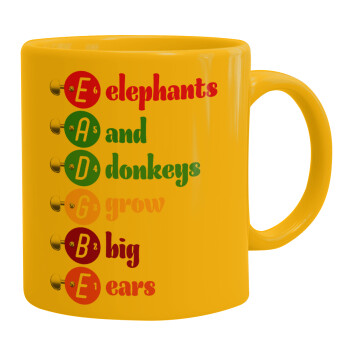 Elephants And Donkeys Grow Big Ears, Κούπα, κεραμική κίτρινη, 330ml
