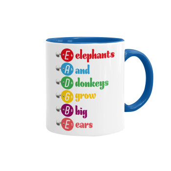 Elephants And Donkeys Grow Big Ears, Κούπα χρωματιστή μπλε, κεραμική, 330ml