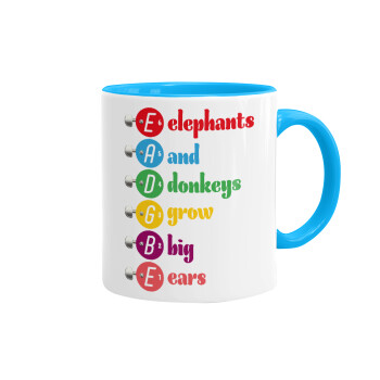 Elephants And Donkeys Grow Big Ears, Κούπα χρωματιστή γαλάζια, κεραμική, 330ml