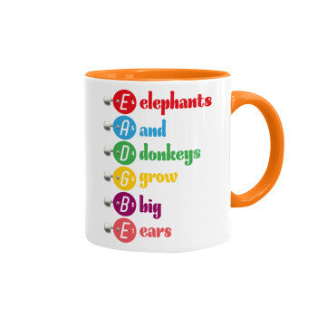 Elephants And Donkeys Grow Big Ears, Κούπα χρωματιστή πορτοκαλί, κεραμική, 330ml