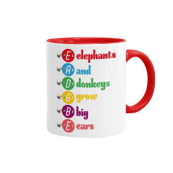 Elephants And Donkeys Grow Big Ears, Κούπα χρωματιστή κόκκινη, κεραμική, 330ml
