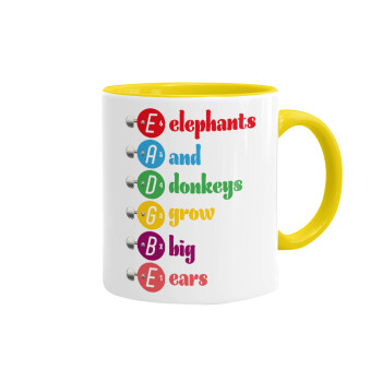 Elephants And Donkeys Grow Big Ears, Κούπα χρωματιστή κίτρινη, κεραμική, 330ml
