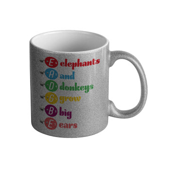 Elephants And Donkeys Grow Big Ears, Κούπα Ασημένια Glitter που γυαλίζει, κεραμική, 330ml