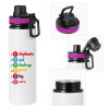 Metallic water bottle with safety lid, 850ml aluminum