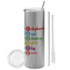 Tumbler stainless steel Silver 600ml, with metal straw & cleaning brush