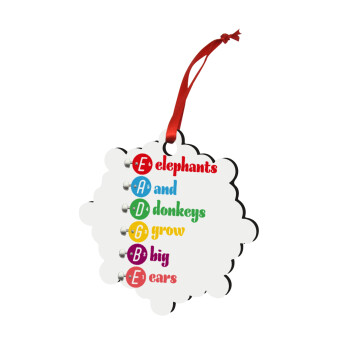 Elephants And Donkeys Grow Big Ears, Christmas ornament snowflake wooden 7.5cm