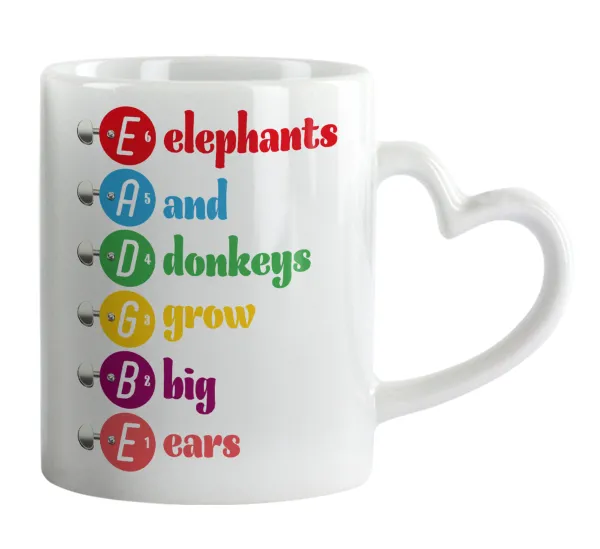 Elephants And Donkeys Grow Big Ears — Κούπα καρδιά χερούλι λευκή, κεραμική, 330ml