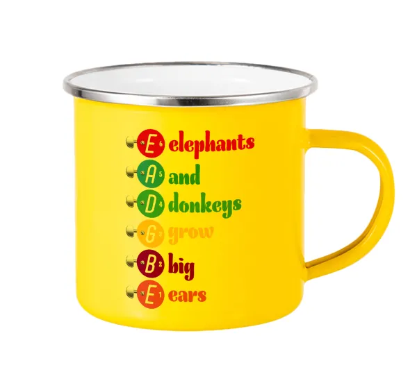 Elephants And Donkeys Grow Big Ears — Yellow Enamel Metallic Cup 360ml