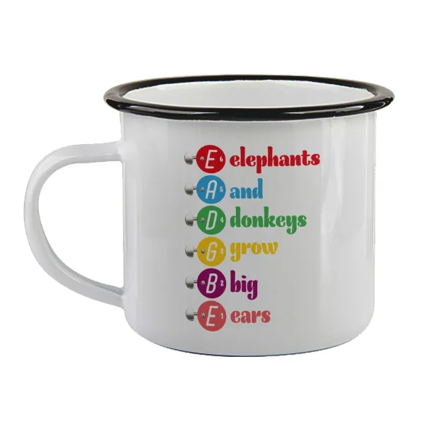 Elephants And Donkeys Grow Big Ears — Enamel mug with black rim, 360ml