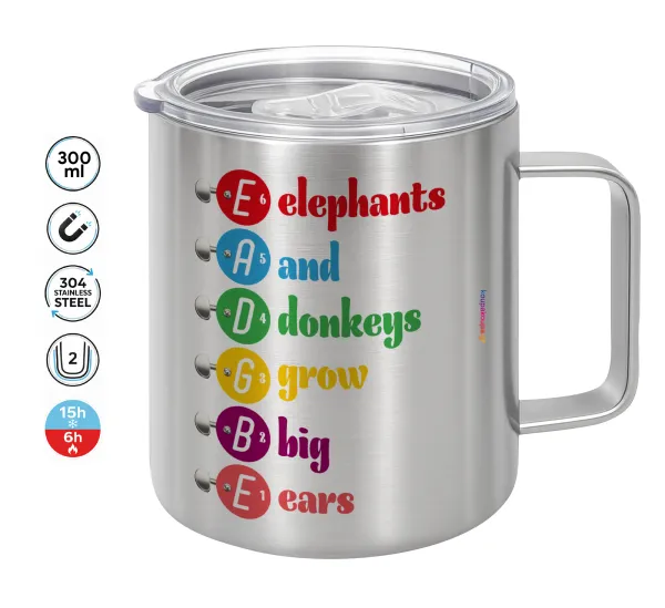 Elephants And Donkeys Grow Big Ears — Double-walled stainless steel mug 300ml with temperature-retaining lid