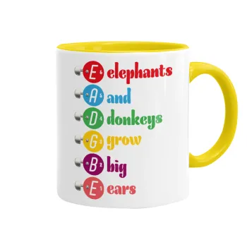 Elephants And Donkeys Grow Big Ears, Κούπα χρωματιστή κίτρινη, κεραμική, 330ml