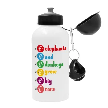 Elephants And Donkeys Grow Big Ears, Metal water bottle, White, aluminum 500ml