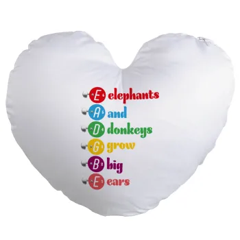 Elephants And Donkeys Grow Big Ears, Μαξιλάρι καναπέ καρδιά 40x40cm περιέχεται το  γέμισμα