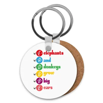 Elephants And Donkeys Grow Big Ears, Μπρελόκ Ξύλινο στρογγυλό MDF Φ5cm