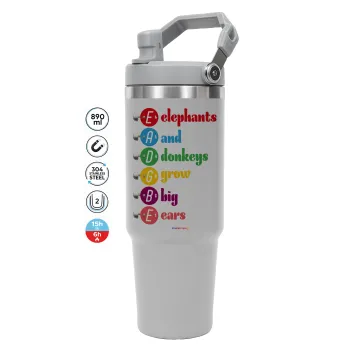 Elephants And Donkeys Grow Big Ears, GREY color, 890ml (30oz) stainless Steel Tumbler with Handle