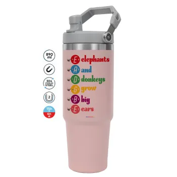 Elephants And Donkeys Grow Big Ears, Pink color, 890ml (30oz) stainless Steel Tumbler with Handle