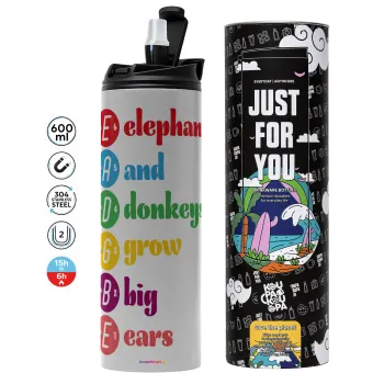 Elephants And Donkeys Grow Big Ears, Tumbler stainless steel GREY 600ml