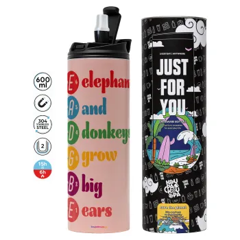 Elephants And Donkeys Grow Big Ears, Tumbler stainless steel PINK 600ml