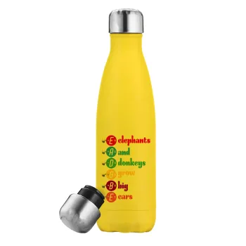 Elephants And Donkeys Grow Big Ears, Yellow Stainless Steel Metallic Thermos, double-walled, 500ml