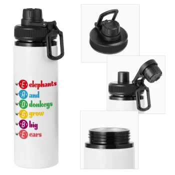 Elephants And Donkeys Grow Big Ears, Metal water bottle with safety cap, aluminum 850ml