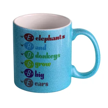 Elephants And Donkeys Grow Big Ears, Κούπα Σιέλ Glitter που γυαλίζει, κεραμική, 330ml