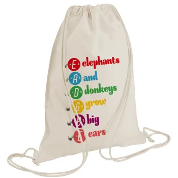 Elephants And Donkeys Grow Big Ears, Backpack bag GYMBAG natural (28x40cm)