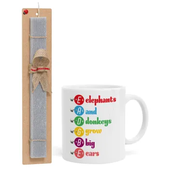 Elephants And Donkeys Grow Big Ears, Πασχαλινή Λαμπάδα με Κούπα κεραμική (330ml) & κερί αρωματικό πλακέ (30cm) (ΓΚΡΙ)