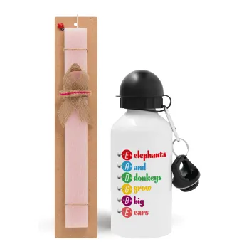 Elephants And Donkeys Grow Big Ears, Easter Set, metallic aluminum bottle (500ml) & aromatic flat Easter candle (30cm) (PINK)