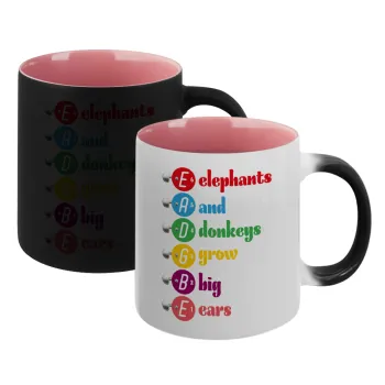 Elephants And Donkeys Grow Big Ears, Κούπα Μαγική εσωτερικό ΡΟΖ, κεραμική 330ml που αλλάζει χρώμα με το ζεστό ρόφημα
