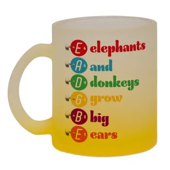 Elephants And Donkeys Grow Big Ears, Κούπα γυάλινη δίχρωμη με βάση το κίτρινο ματ, 330ml