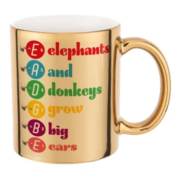 Elephants And Donkeys Grow Big Ears, Mug ceramic, gold mirror, 330ml