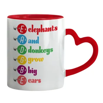 Elephants And Donkeys Grow Big Ears, Κούπα καρδιά χερούλι κόκκινη, κεραμική, 330ml