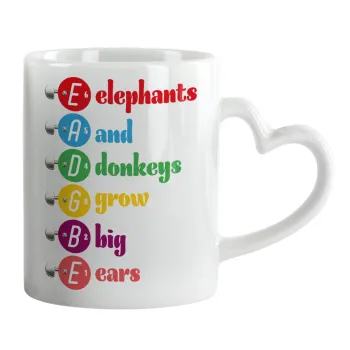 Elephants And Donkeys Grow Big Ears, Κούπα καρδιά χερούλι λευκή, κεραμική, 330ml