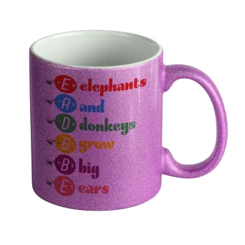 Elephants And Donkeys Grow Big Ears, Κούπα Μωβ Glitter που γυαλίζει, κεραμική, 330ml