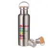 Stainless steel Silver with wooden lid (bamboo), double wall, 750ml
