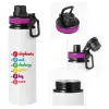 Metallic water bottle with safety lid, 850ml aluminum
