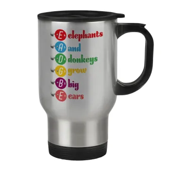 Elephants And Donkeys Grow Big Ears, Κούπα ταξιδιού ανοξείδωτη με καπάκι, διπλού τοιχώματος (θερμό) 450ml