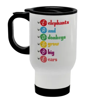Elephants And Donkeys Grow Big Ears, Κούπα ταξιδιού ανοξείδωτη με καπάκι, διπλού τοιχώματος (θερμό) λευκή 450ml