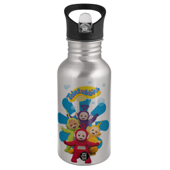 teletubbies, Water bottle Silver with straw, stainless steel 500ml