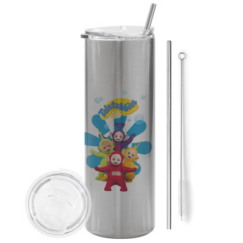 teletubbies, Eco friendly stainless steel Silver tumbler 600ml, with metal straw & cleaning brush