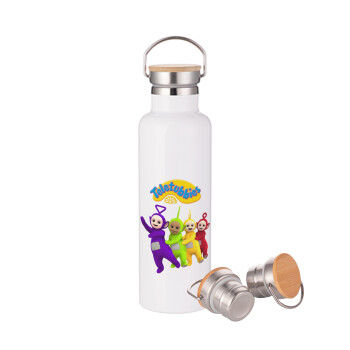 teletubbies Tinky-Winky, Dipsy, Laa Laa and Po, Stainless steel White with wooden lid (bamboo), double wall, 750ml