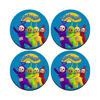 teletubbies Tinky-Winky, Dipsy, Laa Laa and Po, SET of 4 round wooden coasters (9cm)