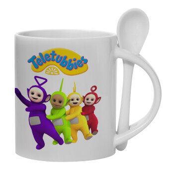 teletubbies Tinky-Winky, Dipsy, Laa Laa and Po, Ceramic coffee mug with Spoon, 330ml (1pcs)