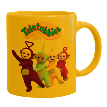 teletubbies Tinky-Winky, Dipsy, Laa Laa and Po, Ceramic coffee mug yellow, 330ml (1pcs)