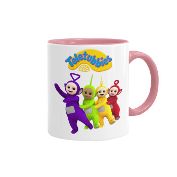 teletubbies Tinky-Winky, Dipsy, Laa Laa and Po, Mug colored pink, ceramic, 330ml