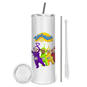 teletubbies Tinky-Winky, Dipsy, Laa Laa and Po, Eco friendly stainless steel tumbler 600ml, with metal straw & cleaning brush