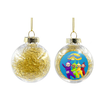 teletubbies Tinky-Winky, Dipsy, Laa Laa and Po, Χριστουγεννιάτικη μπάλα δένδρου διάφανη με χρυσό γέμισμα 8cm