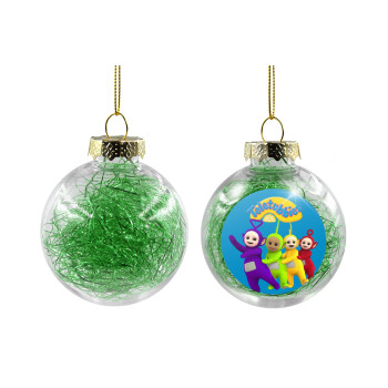 teletubbies Tinky-Winky, Dipsy, Laa Laa and Po, Χριστουγεννιάτικη μπάλα δένδρου διάφανη με πράσινο γέμισμα 8cm