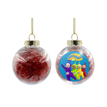 teletubbies Tinky-Winky, Dipsy, Laa Laa and Po, Χριστουγεννιάτικη μπάλα δένδρου διάφανη με κόκκινο γέμισμα 8cm