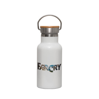 Farcry, Metallic thermos (Stainless steel) White with wooden lid (bamboo), double-walled, 350ml